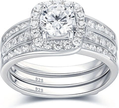 2 PC Round Brilliant Cut Wedding Rings for Women CVD Diamond 18K Gold Engagement