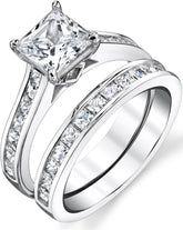 Princess Cut Moissanite Sterling Silver Bridal Engagement & Wedding Ring Set