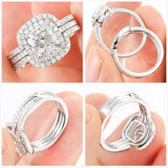 2 PC Cushion Cut Moissanite Sterling Silver Bridal Wedding & Engagement Ring Set for Women