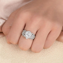 2 PC Pear Cut Moissanite Sterling Silver Bridal Wedding & Engagement Ring Enhancer Set for Women