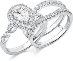 2PC Pear Cut Moissanite Sterling Silver Engagement Ring Set with Wedding Band for Women