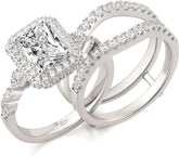 2 PC Radiant Cut Moissanite Sterling Silver Wedding Band Bridal Ring Enhancer Engagement Set for Women