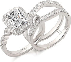2 PC Radiant Cut Moissanite Sterling Silver Wedding Band Bridal Ring Enhancer Engagement Set for Women
