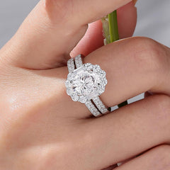 2PCS Oval Cut Moissanite 925 Sterling Silver Bridal Engagement & Wedding Ring Set for Women