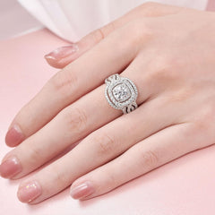 2PC Round Cut Double Halo Moissanite 925 Sterling Silver Bridal Engagement & Wedding Ring Set for Women