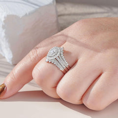 2 PC Round Cut CVD Diamond Wedding Ring Set Sterling Silver CVD Diamond Ring Enhancer & Bridal Band