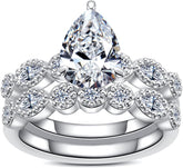 2 PC Pear Cut Moissanite Sterling Silver Bridal Wedding & Engagement Ring Set for Women