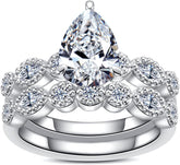 2 PC Pear Cut CVD Diamond 14K Gold Bridal Wedding & Engagement Ring Set for Wome