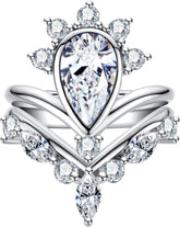 2PC Pear Cut Moissanite 925 Sterling Silver Bridal Engagement & Wedding Ring Set for Women