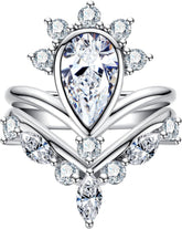 2PC Pear Cut CVD Diamond 925 Sterling Silver Bridal Engagement & Wedding Ring Set for Women