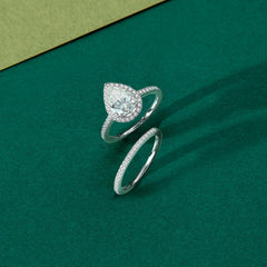 2 PC Pear Cut Moissanite Sterling Silver Bridal Wedding & Engagement Ring Set for Women