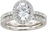 2PC Oval Cut Moissanite Sterling Silver Halo Bridal Engagement & Wedding Ring Set for Women