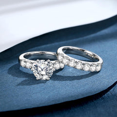 2 PC Round Cut CVD Diamond Sterling Silver Bridal Engagement Ring Set with Wedding Band for Women