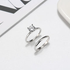 2 PC Round Cut Moissanite 925 Sterling Silver Bridal Engagement & Wedding Ring Set for Women