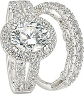 2 PC Oval Cut Moissanite Sterling Silver Bridal Wedding & Engagement Ring Set for Women