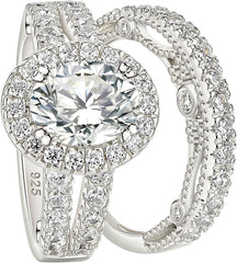 2 PC Oval Cut Moissanite Sterling Silver Bridal Wedding & Engagement Ring Set for Women