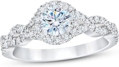 Round Cut Bridal Set Moissanite Engagement Rings for Women Platinum Plated Silver Round Moissanite Rings