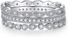 3 PC CVD Diamond 18K Gold Stackable Engagement Ring & Eternity Wedding Band Set