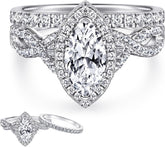 2 PC Marquise Cut CVD Diamond Vintage Platinum Plated Sterling Silver Bridal Wedding Engagement Ring Set for Women