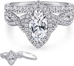 2 PC Marquise Cut CVD Diamond Vintage Platinum Plated Sterling Silver Bridal Wedding & Engagement Ring Set for Women