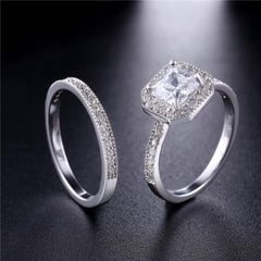 2 PC Princess Cut Moissanite Sterling Silver Bridal Engagement & Wedding Ring Set for Women