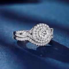 2 PC Round Brilliant Cut White Moissanite Sterling Silver Bridal Wedding & Engagement Ring Set for Women