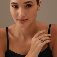 2 PC Round Cut Moissanite Sterling Silver Halo Bridal Engagement & Wedding Ring Set for Women