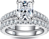 2PC Emerald Cut Moissanite 925 Sterling Silver Bridal Engagement & Wedding Ring Set for Women