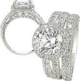 2 PC Round Brilliant Cut Moissanite Sterling Silver Bridal Wedding & Engagement Ring Set for Women