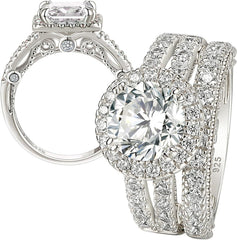 2 PC Round Brilliant Cut CVD Diamond 10K Gold Bridal Wedding & Engagement Ring Set for Women