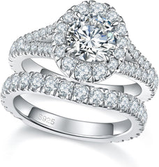 2 PC Round Brilliant Cut Split Shank CVD Diamond 14K Gold Bridal Wedding & Engagement Rin
