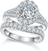 2 PC Round Brilliant Cut Split Shank CVD Diamond 18K Gold Bridal Wedding & Engagement Rin