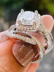 2 PC Round Cut Moissanite Halo 925 Sterling Silver Bridal Engagement & Wedding Ring Set for Women