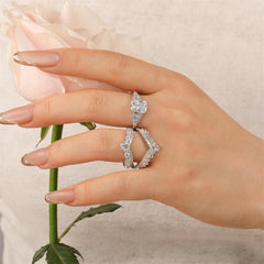 2 PC Radiant Cut Interchangeable CVD Diamond 10K Gold Bridal Wedding Engagement Ring Set Butterfly Eternity Band