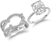 2 PC Cushion Cut Moissanite Sterling Silver Insertable Bridal Engagement Ring & Enhancer Band Set for Women