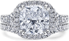 2 PC Cushion Cut Moissanite Split Shank Sterling Silver Bridal Wedding & Engagement Ring Set for Women