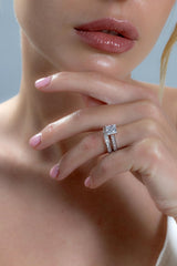 Princess Cut Moissanite Sterling Silver Bridal Engagement & Wedding Ring Set