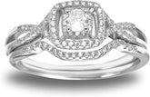 2 PC Frances Square Halo CVD Diamond Bridal Wedding Engagement Ring Set for Women
