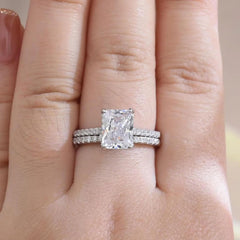 2 PC Radiant Cut CVD Diamond Sterling Silver Solitaire Bridal Wedding & Engagement Ring Set for Women