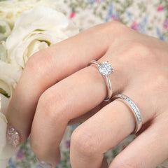 2 PC Round Brilliant Cut CVD Diamond Sterling Silver Solitaire Bridal Wedding & Engagement Ring Set for Women