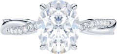 Oval Cut Genuine CVD Diamond 4-Prong Petite Twisted Vine Sterling Silver Engagement & Promise Ring