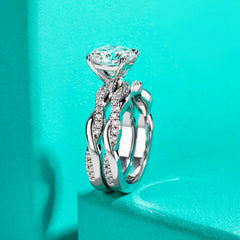 2 PC Round Brilliant Cut Moissanite Infinity Twisted Vine Sterling Silver Bridal Wedding & Engagement Ring Set for Women
