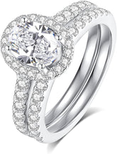 2 PC Oval Brilliant Cut Moissanite Sterling Silver Bridal Wedding & Engagement Ring Set for Women