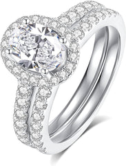 2 PC Oval Brilliant Cut CVD Diamond Sterling Silver Bridal Wedding & Engagement Ring Set for Women