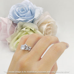 Round Art Deco Infinity Twisted Leaf Design Marquise Moissanite Sterling Silver Bridal Wedding & Engagement Ring Set