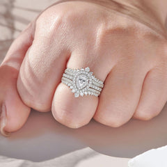 2 PC Round Cut Moissanite Wedding Ring Set Sterling Silver Ring Enhancer & Bridal Band