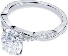 Oval Cut Genuine CVD Diamond 4-Prong Petite Twisted Vine Sterling Silver Engagement & Promise Ring