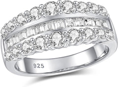 Wide Moissanite Emerald & Round Cut Eternity 925 Sterling Silver Wedding & Engagement Ring for Women