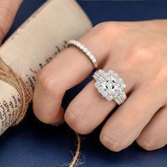 2 PC Vintage Princess CVD Diamond Wedding Rings Set for Women 18K Gold Engagemen