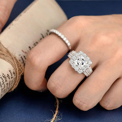 2 PC Vintage Princess Moissanite Wedding Rings Set for Women Sterling Silver Engagement Rings Set